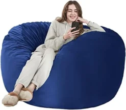HABUTWAY Bean Bag Chair 3Ft Luxurious Velvet Ultra Soft Fur With High-Rebound Memory Foam Bean Bag Chairs For Adults Plush Lazy Sofa With Fluffy Removable Sponge 3'(Dark Blue) -Amazon Basics Furniture Shop 414vgGFGF1L. AC