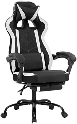 PC Gaming Chair Home Office Chair Racing Computer Chair With Lumbar Support Reclining Armrest Foot Rest Rolling Swivel PU Leather Ergonomic Task Desk Chair(White) -Amazon Basics Furniture Shop 414wRz42iVL. AC