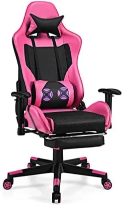 Giantex Massage Gaming Chair Pink, Ergonomic Video Game Chair With Footrest, High Back E-Sport Computer Chair With Headrest & Massager Lumbar Support, PU Leather Gaming Seat -Amazon Basics Furniture Shop 41521lau3gL. AC