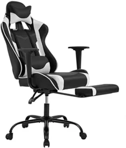 Gaming Chair With Footrest, Ergonomic Office Chair, Adjustable Swivel Leather Desk Chair, Reclining High Back Computer Chair With Lumbar Support And Headrest, Racing Style Video Gamer Chair -Amazon Basics Furniture Shop 4158b171q L. AC