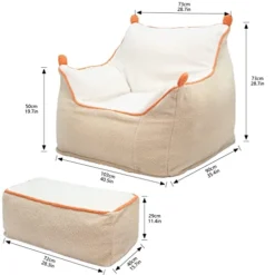 N&V Bean Bag Chair Giant High-Density Foam Filling Sofa With Foot Stool For Teens, Adults To Gaming, Reading, And Watching TV (Light Khaki)