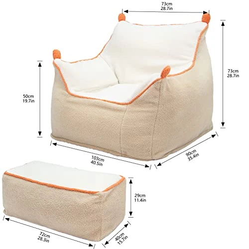 N&V Bean Bag Chair Giant High-Density Foam Filling Sofa With Foot Stool For Teens, Adults To Gaming, Reading, And Watching TV (Light Khaki) 1 N&V Bean Bag Chair Giant High-Density Foam Filling Sofa With Foot Stool For Teens, Adults To Gaming, Reading, And Watching TV (Light Khaki)