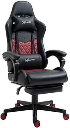 Vinsetto Racing Gaming Chair Diamond PU Leather Office Gamer Chair High Back Swivel Recliner With Footrest, Lumbar Support, Adjustable Height, Red -Amazon Basics Furniture Shop 415XOZssRL. AC