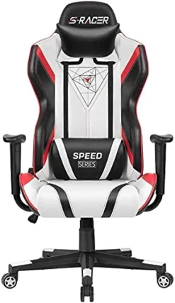 Homall Gaming Racing Office High Back PU Leather Chair Computer Desk / Video Game Chair Ergonomic Swivel Chair With Headrest And Lumbar Support (Black&White) -Amazon Basics Furniture Shop 415upuveNRS