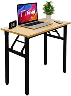 Need Folding Desk For Home Office 39-3/8'' Length Modern Folding Table Computer Desk No Install Needed Teak Color Desktop Black Frame, AC5BB(10060) -Amazon Basics Furniture Shop 416k9VVKmHL. AC