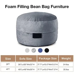 WhatsBedding Bean Bag Chairs For Adults - Large Furniture Bag With Adjustable Foam Filling, Stuffed Bean Bag Sofa With Dutch Velvet Cover, Big Bean Furniture With Soft Fabric - 4 Foot, Grey -Amazon Basics Furniture Shop 416rJeza7wS