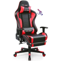 GTRACING Gaming Chair With Footrest Speakers Video Game Chair Bluetooth Music Heavy Duty Ergonomic Computer Office Desk Chair Red