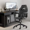 Ergonomic Gaming Office Chair - PU Leather Executive Swivel Computer Desk Chair With Flip-up Armrests And Lumbar Support For Working, Studying, Gaming