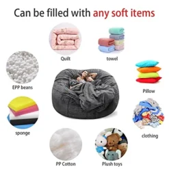 Bean Bag Chairs, 7ft Giant Bean Bag Chair For Adults, Big Bean Bag Cover Comfy Large Bean Bag Bed (No Filler, Cover Only) Fluffy Lazy Sofa (Dark Grey), 7ft(180*80cm)(Black) -Amazon Basics Furniture Shop 4188IIqllmL