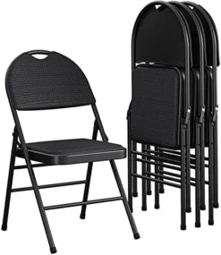 COSCO Essentials Commercial XL Comfort Fabric Padded Metal Folding Chair With Contoured Seat Back, 300 Lb. Weight Rating, Triple Braced, 4-Pack, Black -Amazon Basics Furniture Shop 4189nONtH5L. AC