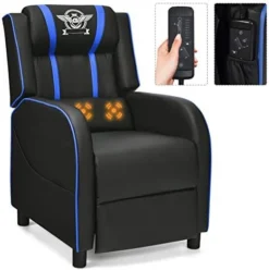 Giantex Gaming Recliner Chair, Racing Style Single Recliner Sofa W/Massage, Adjustable PU Leather Video Game Chair Home Theater Seat For Living Room Game & Recreation Room (Blue) -Amazon Basics Furniture Shop 418ftcU9 DL. AC