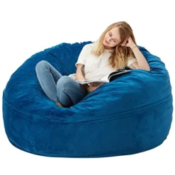 Azaeahom Bean Bag Chair：Large 5' Bean Bags With Memory Foam Filled, Large Beanbag Chairs Soft Sofa With Dutch Velet Cover-56×56"×36"(Royal Blue)