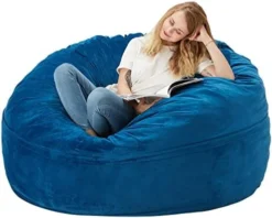 Azaeahom Bean Bag Chair：Large 5' Bean Bags With Memory Foam Filled, Large Beanbag Chairs Soft Sofa With Dutch Velet Cover-56×56"×36"(Royal Blue) -Amazon Basics Furniture Shop 418jb7CmylL. AC