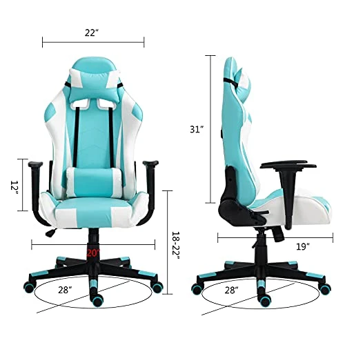 High-Back Swivel Gaming Chair Recliner With Lumbar Support And Headrest, Height Adjustable Ergonomic Office Desk Chair, Blue White 5 High-Back Swivel Gaming Chair Recliner With Lumbar Support And Headrest, Height Adjustable Ergonomic Office Desk Chair, Blue White - Image 5