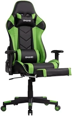 OHAHO Gaming Chair Racing Style Office Chair Adjustable Massage Lumbar Cushion Swivel Rocker Recliner Leather High Back Ergonomic Computer Desk Chair With Retractable Arms And Footrest (Pink/White) 23 OHAHO Gaming Chair Racing Style Office Chair Adjustable Massage Lumbar Cushion Swivel Rocker Recliner Leather High Back Ergonomic Computer Desk Chair With Retractable Arms And Footrest (Pink/White) -Amazon Basics Furniture Shop 419FTOJxHWL. AC