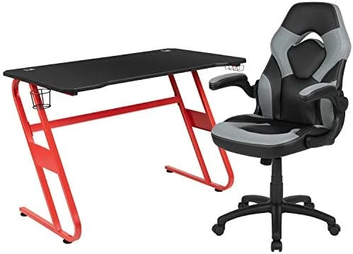 Flash Furniture Red Gaming Desk With Cup Holder/Headphone Hook & Red Reclining Back/Arms Gaming Chair With Footrest 6 Flash Furniture Red Gaming Desk With Cup Holder/Headphone Hook & Red Reclining Back/Arms Gaming Chair With Footrest - Image 6