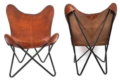 ShyShy Brown Leather Accent Chair/Side Hand Stitch Leather Butterfly Chair Boho Home Décor/Living Room Chair - Cover With Folding Frame (Black Iron Frame) -Amazon Basics Furniture Shop 419WbZH5cOL