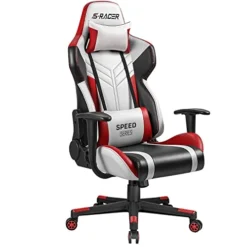 Homall Gaming Chair Racing Style High-Back PU Leather Office Chair Computer Desk Chair Executive And Ergonomic Swivel Chair With Headrest And Lumbar Support (White/Red)