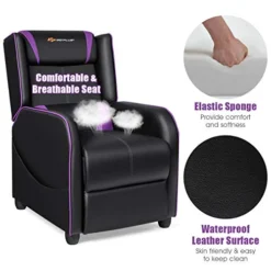 POWERSTONE Gaming Chair Recliner - Massage Gaming Chair Ergonomic Sofa With Footrest And Headrest And Side Pouch - Living Room PU Leather Recliners Home Theater Seating (Purple) -Amazon Basics Furniture Shop 419pgZSRrAL