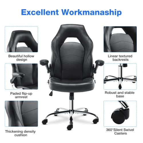 Gaming Chair - Ergonomic Office Chair Desk Chair With Flip-up Armrest And Height Adjustable Splicing PU Leather Computer Chair For Adults 3 Gaming Chair - Ergonomic Office Chair Desk Chair With Flip-up Armrest And Height Adjustable Splicing PU Leather Computer Chair For Adults - Image 3