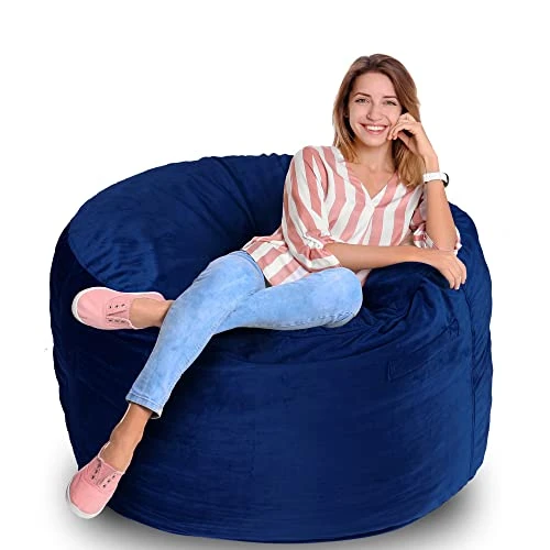 Homguava Bean Bag Chair: 3' Bean Bags With Memory Foam Filled, Large Beanbag Chairs Soft Sofa With Dutch Velet Cover-36×36"×24"(Blue) 1 Homguava Bean Bag Chair: 3' Bean Bags With Memory Foam Filled, Large Beanbag Chairs Soft Sofa With Dutch Velet Cover-36×36"×24"(Blue)