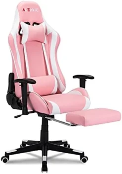 Pink Gaming Chair，Gaming Chair With Footrest，High Back Ergonomic Gaming Chair Adjustable，Racing Style PU Leather Gamer Chair，Massage Gaming Chair With Headrest And Lumbar Support -Amazon Basics Furniture Shop 41AYIZlHePS. AC