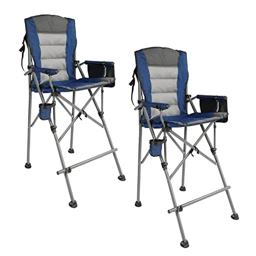Stonehomy 2 Pack 31" Bar Height Padded Tall Folding Camping Chairs For Adults, Heavy Duty 330 Lbs Directors Chair Foldable With Foot Rest And Cup Holder, Blue 1 Stonehomy 2 Pack 31" Bar Height Padded Tall Folding Camping Chairs For Adults, Heavy Duty 330 Lbs Directors Chair Foldable With Foot Rest And Cup Holder, Blue