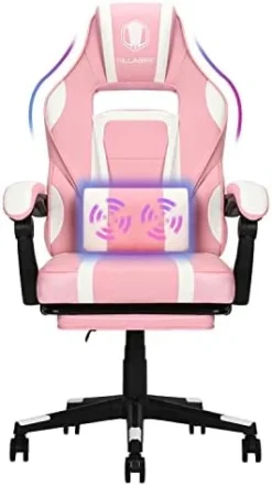 REFICCER Massage Gaming Chair High Back PU Leather PC Racing Computer Desk Office Swivel Recliner With Retractable Footrest And Adjustable Lumbar Support, Pink And White 13 REFICCER Massage Gaming Chair High Back PU Leather PC Racing Computer Desk Office Swivel Recliner With Retractable Footrest And Adjustable Lumbar Support, Pink And White -Amazon Basics Furniture Shop 41BJz0UG0L. AC