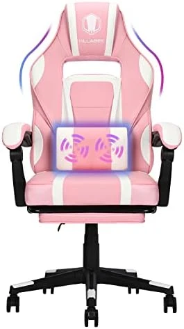 REFICCER Massage Gaming Chair High Back PU Leather PC Racing Computer Desk Office Swivel Recliner With Retractable Footrest And Adjustable Lumbar Support, Pink And White 7 REFICCER Massage Gaming Chair High Back PU Leather PC Racing Computer Desk Office Swivel Recliner With Retractable Footrest And Adjustable Lumbar Support, Pink And White - Image 7