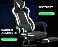 PC Gaming Chair Home Office Chair Racing Computer Chair With Lumbar Support Reclining Armrest Foot Rest Rolling Swivel PU Leather Ergonomic Task Desk Chair(White) -Amazon Basics Furniture Shop 41CRWUPKr8L