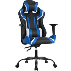 Gaming Chair Racing Desk Chair Ergonomic Office Chair Executive High Back PU Leather Computer Chair With Lumbar Support Task Rolling Swivel Chair For Men Teens Adults (Blue)