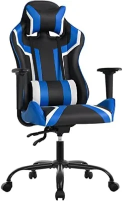 Gaming Chair Racing Desk Chair Ergonomic Office Chair Executive High Back PU Leather Computer Chair With Lumbar Support Task Rolling Swivel Chair For Men Teens Adults (Blue) -Amazon Basics Furniture Shop 41CtsOvTTnL. AC