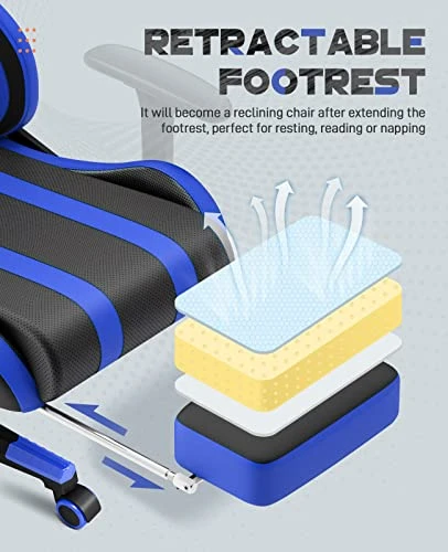 Soontrans Blue Gaming Chair,Comfortable Office Chair,Computer Gaming Chair,Recliner Gaming Chair With Adjustable Armrest Headrest And Lumbar Pillow Support (Blue) 3 Soontrans Blue Gaming Chair,Comfortable Office Chair,Computer Gaming Chair,Recliner Gaming Chair With Adjustable Armrest Headrest And Lumbar Pillow Support (Blue) - Image 3