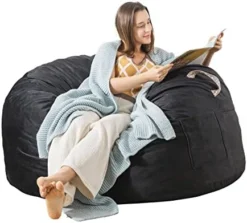 WhatsBedding [Removable Outer Cover] 3 Ft Bean Bag Chairs For Adults With Filling,Stuffed Memory Foam Bean Bags With Filler,Soft Velvet Bean Bag Furniture For Teens,Machine Washble,3 Foot,Dark Gray -Amazon Basics Furniture Shop 41D89v9w L. AC