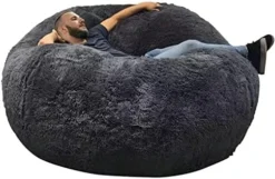 ASxmhGo Bean Bag Chairs, 7ft Giant Bean Bag Cover, Soft Fluffy Fur Bean Bag Chairs For Adults (Cover ONLY, NO Filler) Big Bean Bag Bed Oversized Lazy Bean Bag Couch(Dark Grey) 7FT (180cmx80cm) -Amazon Basics Furniture Shop 41DyvDWzmnL. AC
