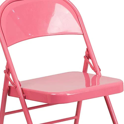 BizChair 2 Pack Bubblegum Pink Triple Braced & Double Hinged Metal Folding Chair 4 BizChair 2 Pack Bubblegum Pink Triple Braced & Double Hinged Metal Folding Chair - Image 4