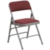 Flash Furniture 4 Pack HERCULES Series Curved Triple Braced & Double Hinged Burgundy Patterned Fabric Metal Folding Chair