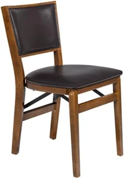 MECO STAKMORE Retro Upholstered Back Folding Chair Fruitwood Finish, Set Of 2 & STAKMORE Straight Edge 32" Square Folding Card Table, Cherry Finish -Amazon Basics Furniture Shop 41FONsu zyL. AC