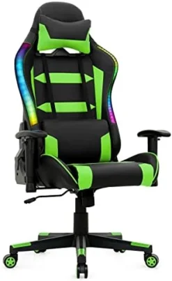 Giantex RGB Gaming Chair, Ergonomic Video Game Chair With Led Light, High Back E-Sport Computer Chair Adjustable W/PVC Leather, Headrest & Lumbar Support (Blue) -Amazon Basics Furniture Shop 41FWc m2quL. AC