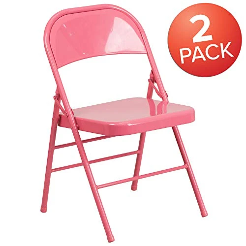 BizChair 2 Pack Bubblegum Pink Triple Braced & Double Hinged Metal Folding Chair 2 BizChair 2 Pack Bubblegum Pink Triple Braced & Double Hinged Metal Folding Chair - Image 2
