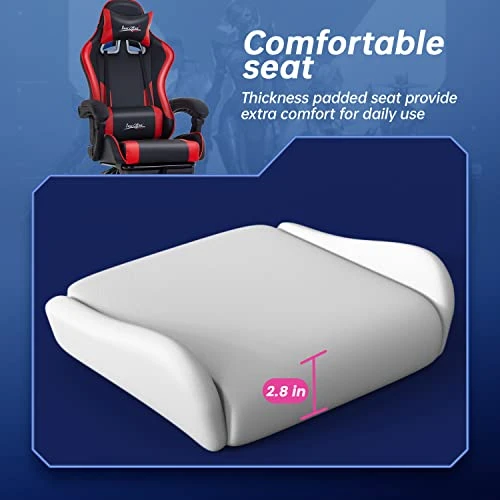Gaming Chair Office Chair Desk Chair With Footrest Lumbar Support Headrest Armrest Task Rolling Swivel Ergonomic E-Sports Adjustable PC Gamer Chair (Red) 2 Gaming Chair Office Chair Desk Chair With Footrest Lumbar Support Headrest Armrest Task Rolling Swivel Ergonomic E-Sports Adjustable PC Gamer Chair (Red) - Image 2