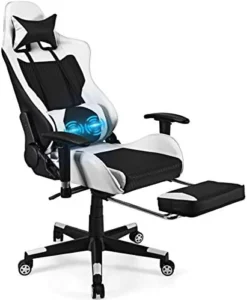 POWERSTONE Gaming Chair - Pink Ergonomic Gaming Chair With Footrest For Women Racing Esports Computer Chair High-Back Massage Leather Recliner Rolling Swivel Chair (Pink) -Amazon Basics Furniture Shop 41G6ghPBuPL. AC