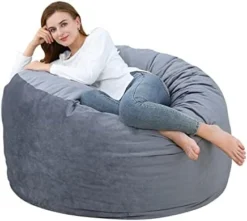 4 Foot Bean Bag Chair Memory Foam Big Bean Bag For Adults Big Sofa With Fluffy Removable Microfiber Cover Black 4' -Amazon Basics Furniture Shop 41GHBA9ReeL. AC