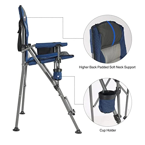 Stonehomy 2 Pack 31" Bar Height Padded Tall Folding Camping Chairs For Adults, Heavy Duty 330 Lbs Directors Chair Foldable With Foot Rest And Cup Holder, Blue 5 Stonehomy 2 Pack 31" Bar Height Padded Tall Folding Camping Chairs For Adults, Heavy Duty 330 Lbs Directors Chair Foldable With Foot Rest And Cup Holder, Blue - Image 5