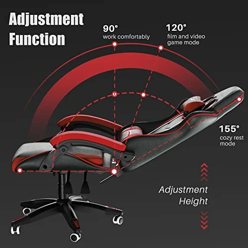 Bigzzia Gaming Chair, Reclining PU Leather Office Desk Chair With Headrest And Lumbar Support, Adjustable Swivel Rolling Video Game Chairs Ergonomic Racing Computer Chair, Red 5 Bigzzia Gaming Chair, Reclining PU Leather Office Desk Chair With Headrest And Lumbar Support, Adjustable Swivel Rolling Video Game Chairs Ergonomic Racing Computer Chair, Red - Image 5