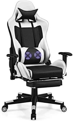Giantex Massage Gaming Chair Pink, Ergonomic Video Game Chair With Footrest, High Back E-Sport Computer Chair With Headrest & Massager Lumbar Support, PU Leather Gaming Seat -Amazon Basics Furniture Shop 41GnxYwTSML. AC