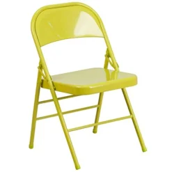 Flash Furniture 4 Pack HERCULES COLORBURST Series Twisted Citron Triple Braced & Double Hinged Metal Folding Chair