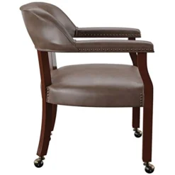 BOWERY HILL Captain's Poker Game Arm Chair With Casters In Brown Vinyl -Amazon Basics Furniture Shop 41H1siQ2l9L