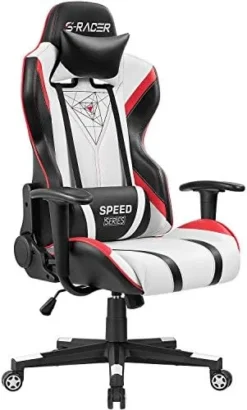 Homall Gaming Racing Office High Back PU Leather Chair Computer Desk / Video Game Chair Ergonomic Swivel Chair With Headrest And Lumbar Support (Black&White) -Amazon Basics Furniture Shop 41HNQxDJ7GL. AC
