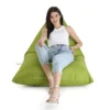 SATTVA 5ft Triangle Bean Bag For Adults - Big Bean Bag Covers Only (No Filling), Love Sack Bean Bag Oversized, All Weather Water Resistant Ultra Soft Zipper, For Dorm & Family Room (Green)